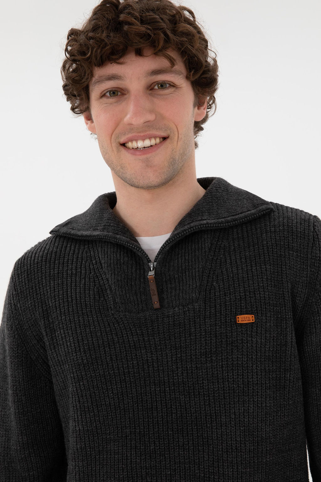 Erkek Regular Fit Yar_m Fermuarl_ Antrasit Kazak