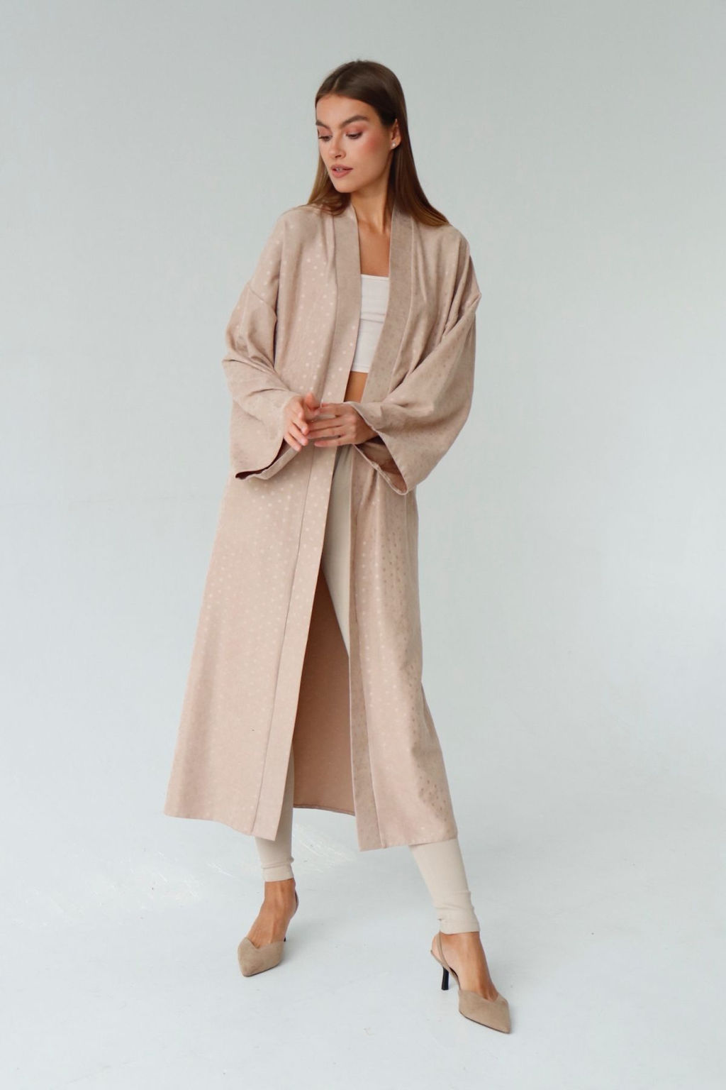 Кимоно длинное бежевое в горох - Martichelli фото 8