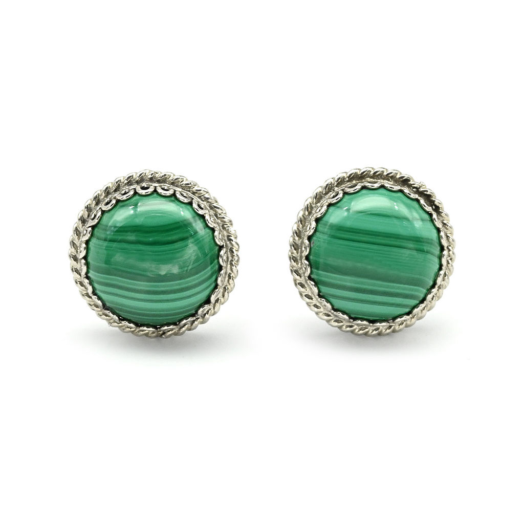 Серьги пусеты (гвоздики) малахит 13мм.