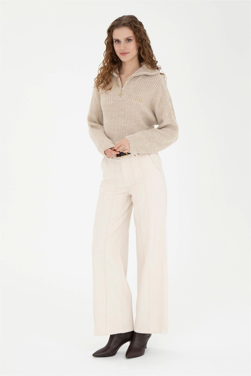 Женский свитер песочного меланжа - U.s. polo assn фото 4