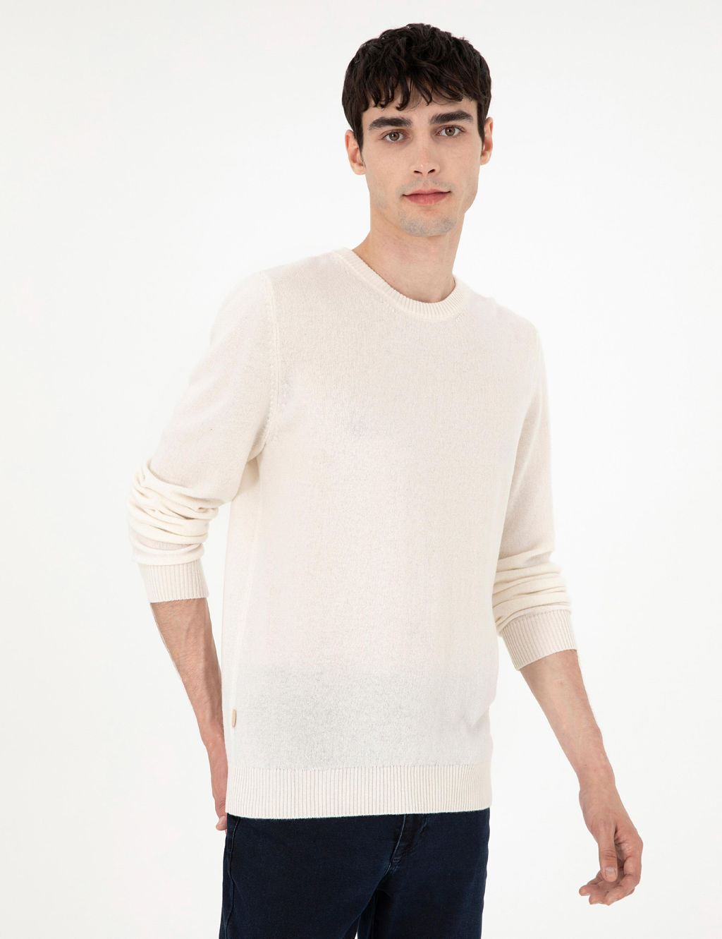 Ekru Slim Fit Bisiklet Yaka Ka_mir Triko Kazak - Pierre cardin фото 3