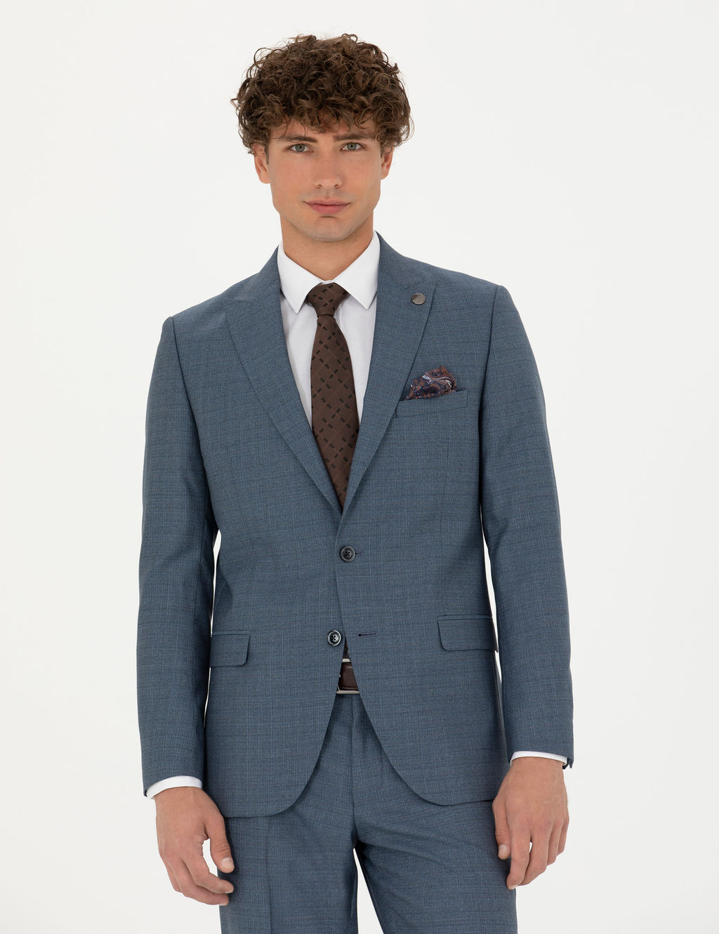 %100 Y_n Koyu Mavi Ekstra Slim Fit Tak_m Elbise