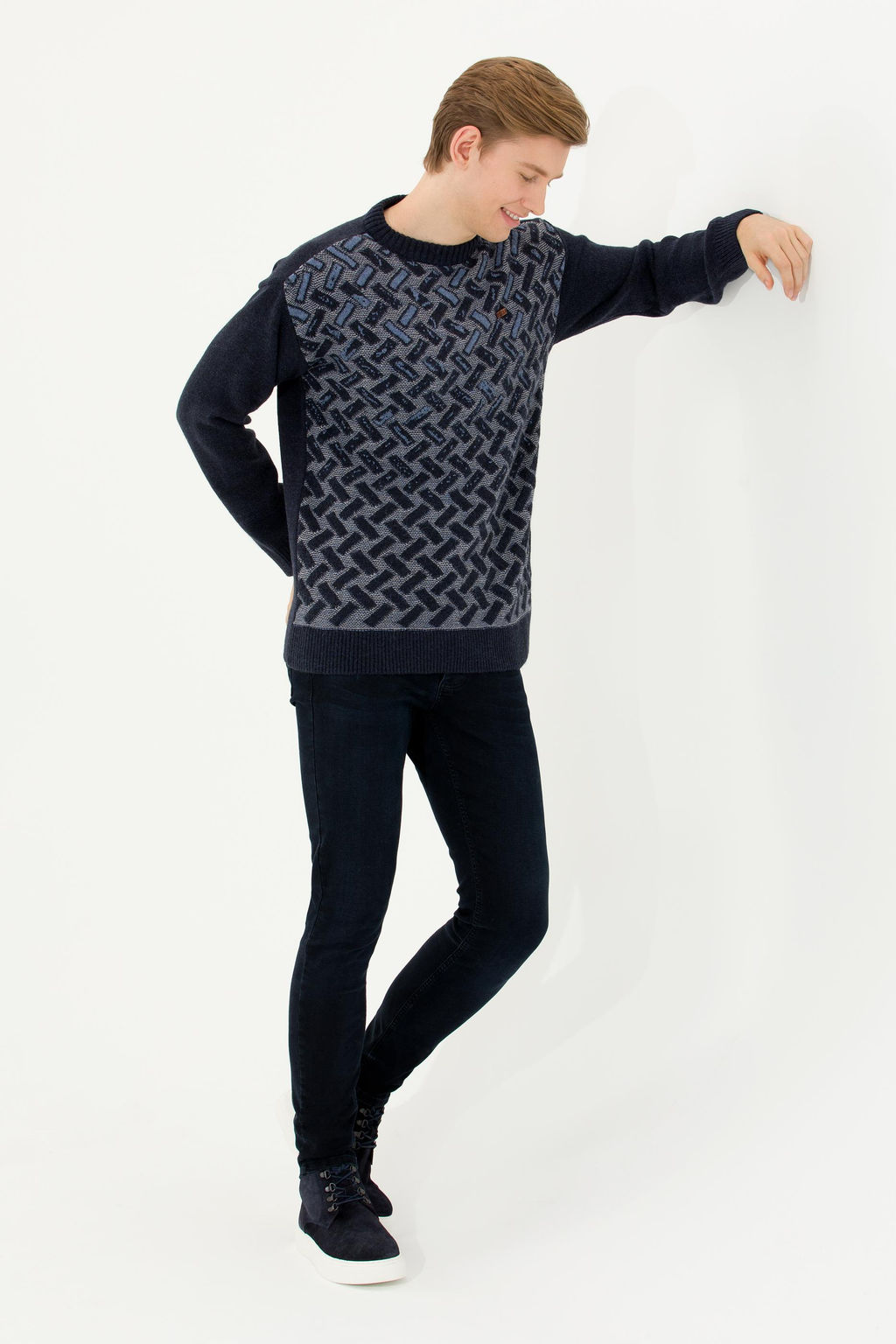 U. S. Polo Assn Мужской темно-синий трикотажный свитер с круглым вырезом - U.s. polo assn фото 4