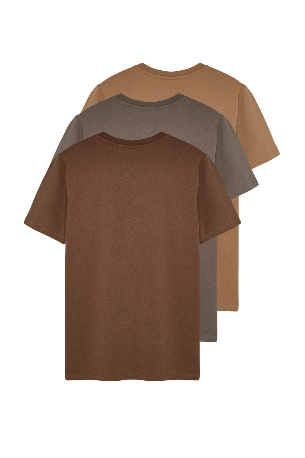 Kahverengi-Bej-Gri Slim/Dar Kesim Bisiklet Yaka Basic %100 Pamuklu 3lu Paket T-Shirt TMNSS19BO0007