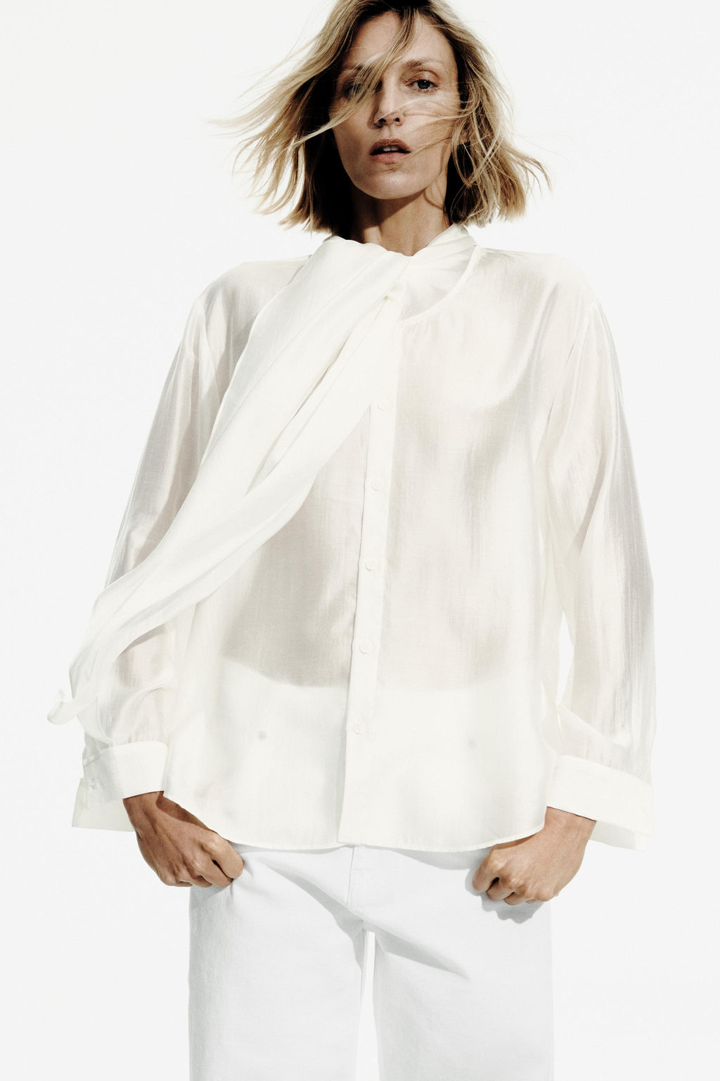 CAMISA FLUIDA LAZADAS ZW COLLECTION / Blanco - Zara фото 2