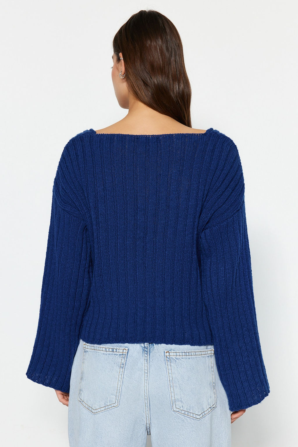 Saks Merserize Gorunumlu Yunlu Genis Kal?p Basic Triko Kazak TWOAW23KZ01844