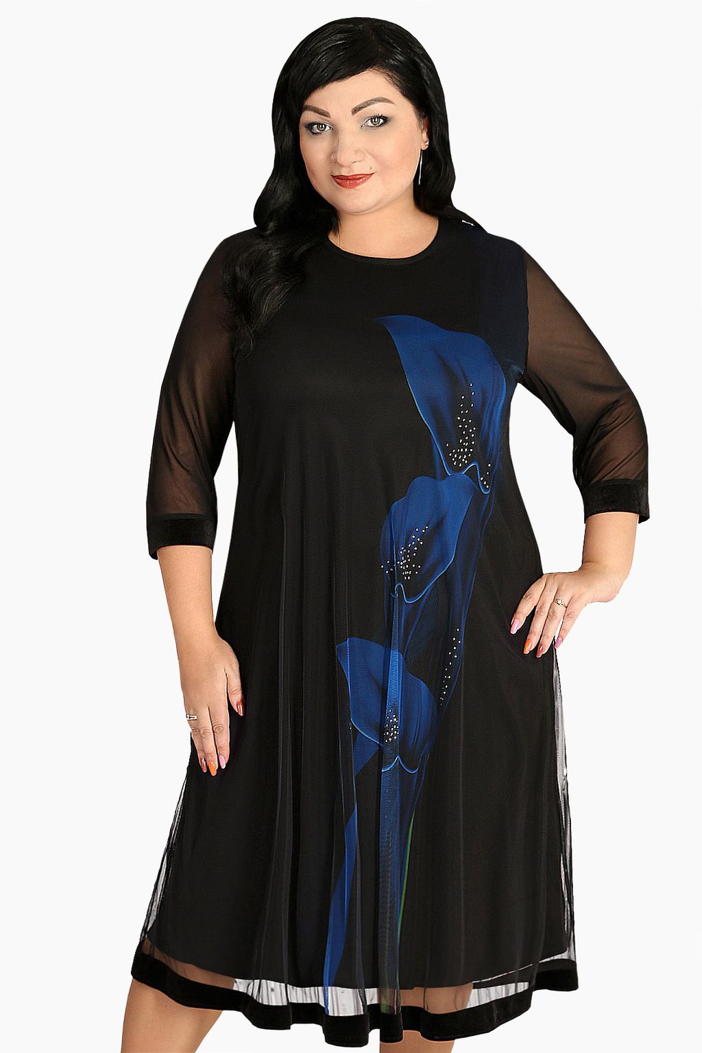 Платье черное с синим цветком - Almond фото 2