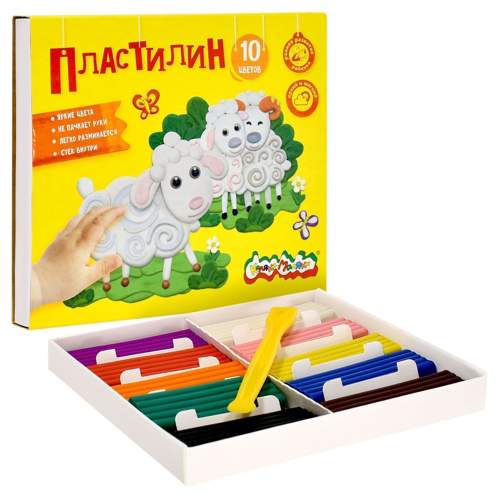 Пластилин Каляка-Маляка 10 цветов 150 г ассорти, со стеком
