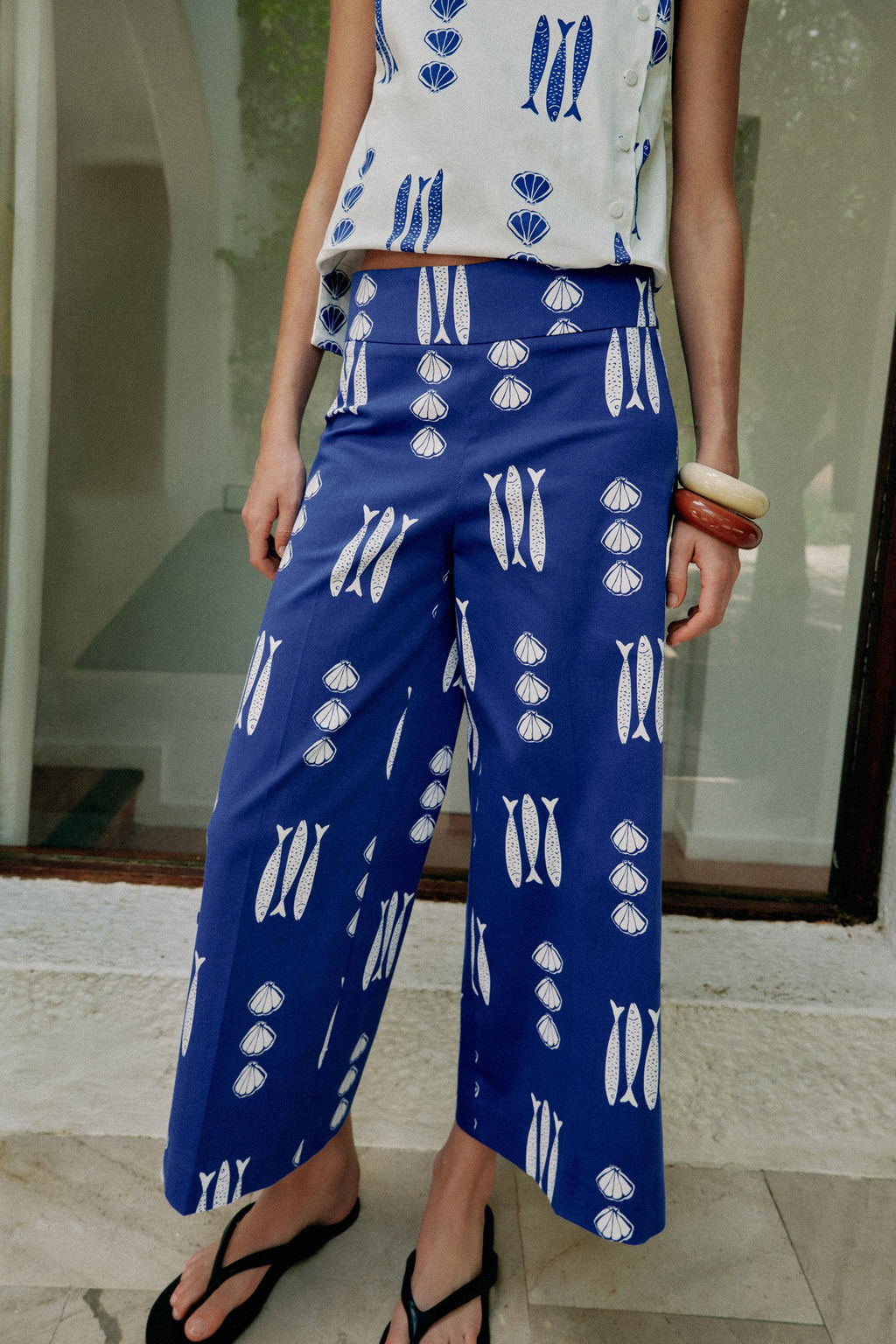 PANTAL?N CULOTTE ESTAMPADO LAZOS / Azul / Blanco