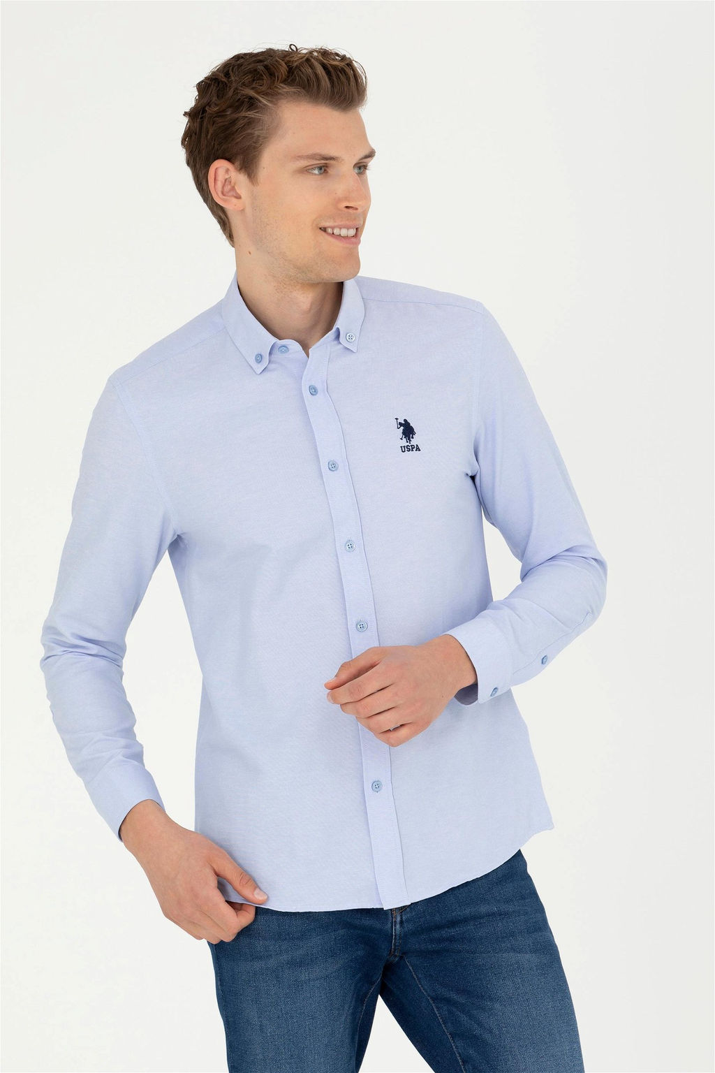 Мужская синяя базовая рубашка с длинным рукавом Неожиданная скидка в корзине - U.s. polo assn фото 3