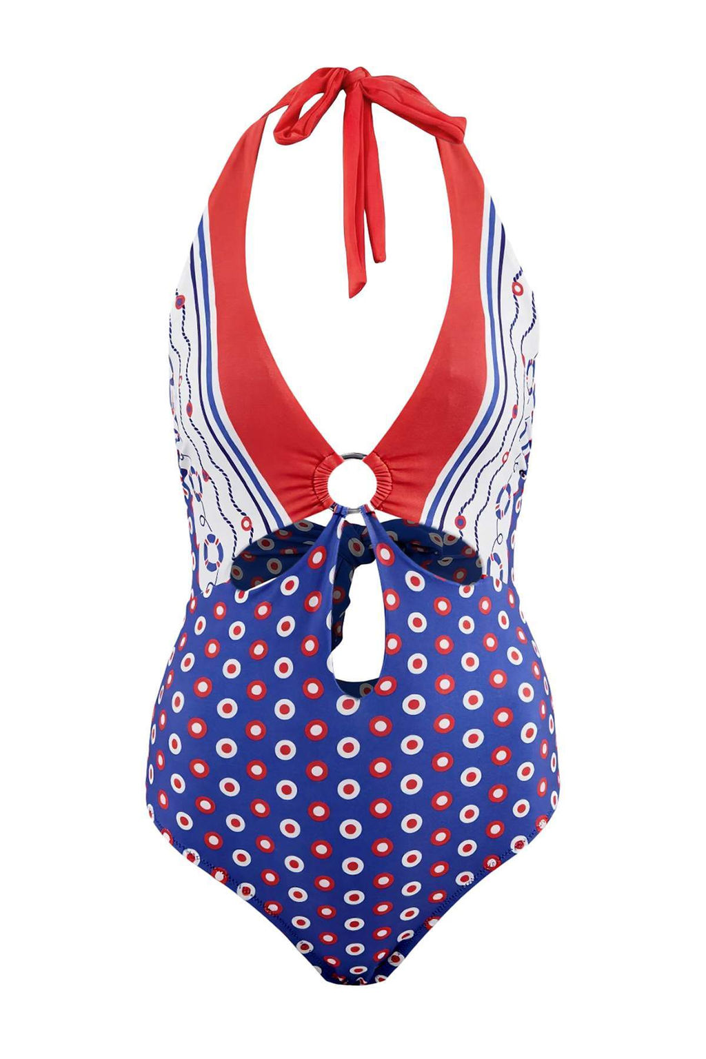 Geometrik Desenli Derin V Yaka Kapl? Cut Out Detayl? Aksesuarl? Regular Mayo TBESS26MA00026