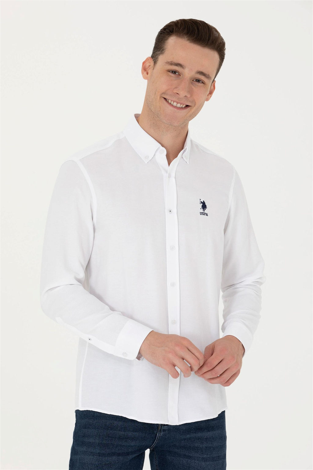 U. S. Polo Assn / Мужская белая базовая рубашка с длинным рукавом - U.s. polo assn фото 3