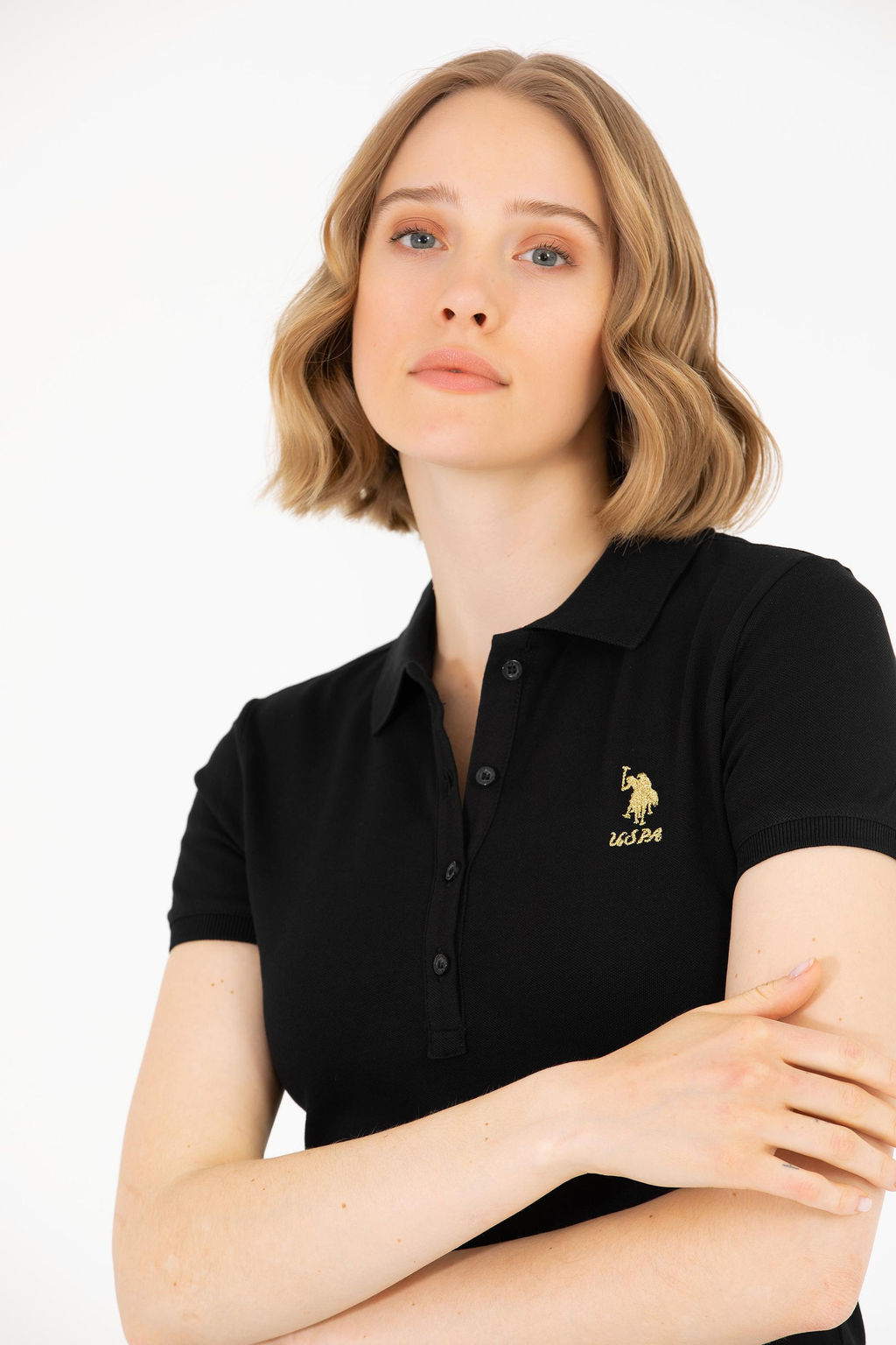 U. S. Polo Assn Женская черная базовая футболка с воротником-поло - U.s. polo assn фото 3