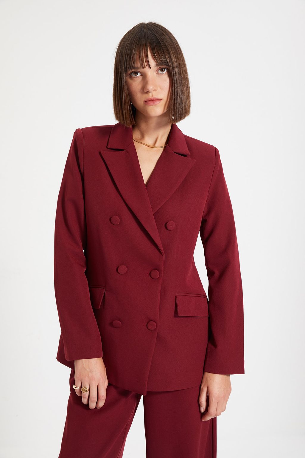 Bordo Regular Astarl? Dokuma Blazer Ceket TWOSS21CE0137