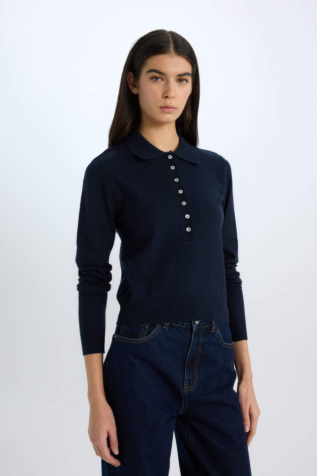 Regular Fit Polo Yaka Basic Duz Triko Kazak - Defacto фото 2