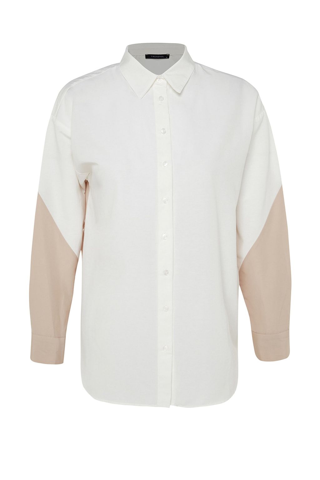 TRENDYOLMILLA Ekru Renk Bloklu Boyfriend Genis Kal?p Dokuma Gomlek TWOSS23GO00393  фото 12