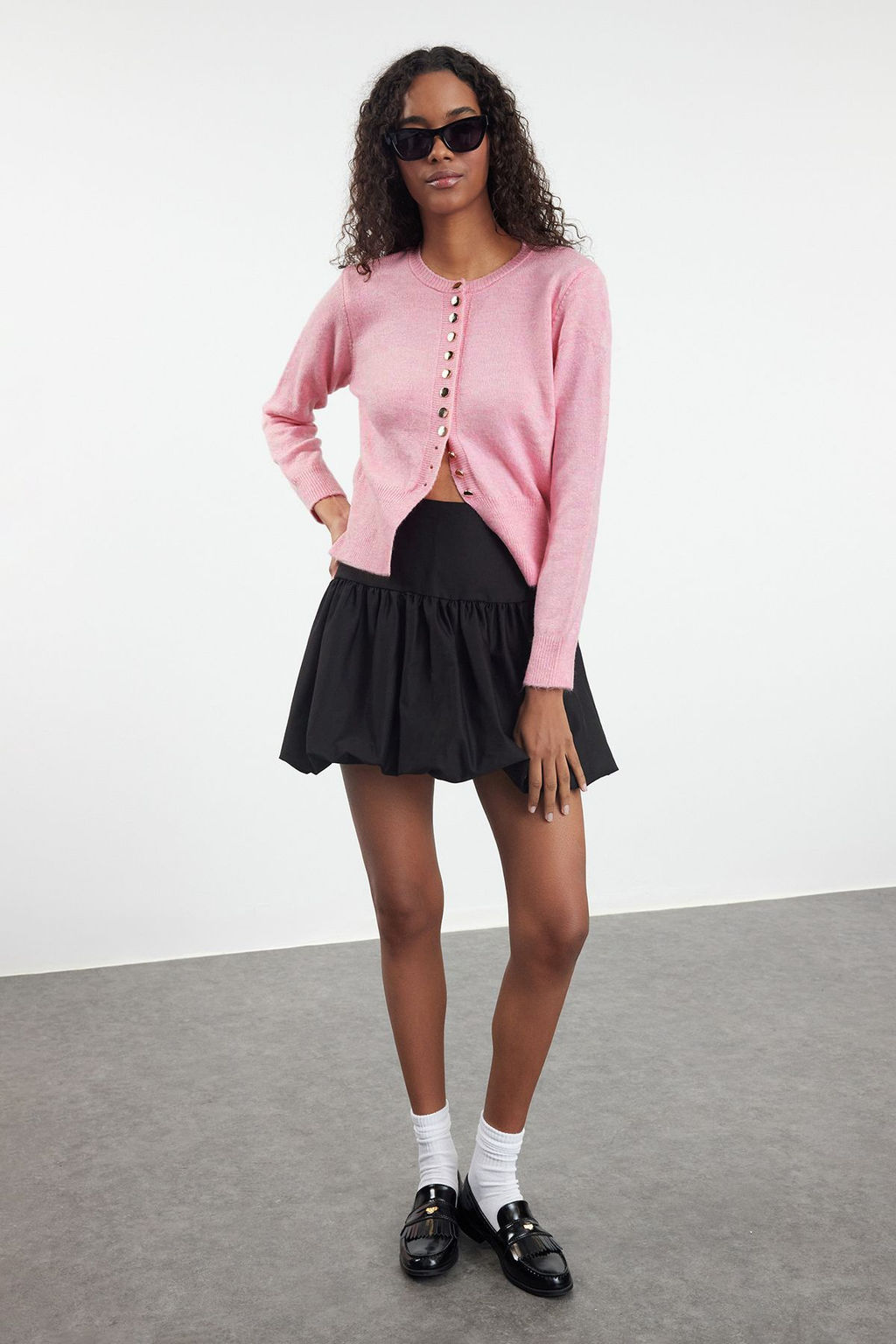 Pembe Basic Dugmeli Ceket Gorunumlu Triko H?rka TWOAW25HI00164