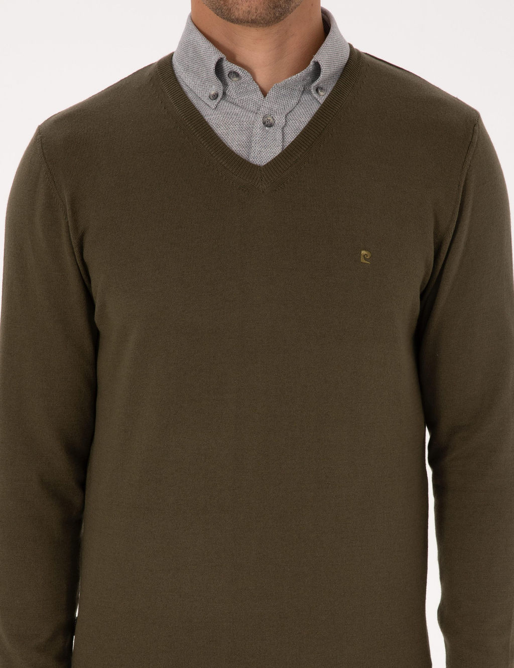Koyu Haki Slim Fit V Yaka Basic Triko Kazak - Pierre cardin фото 6