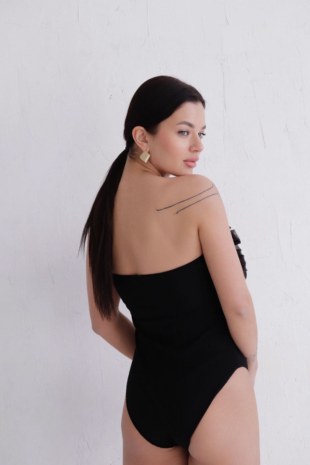 Боди чёрное из трикотажа в тонкий рубчик - Martichelli фото 6