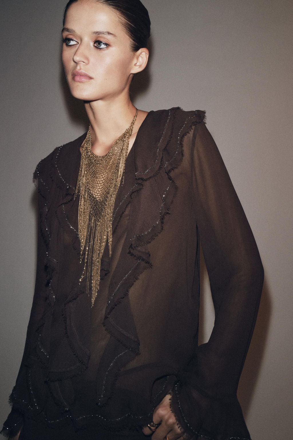 ZW COLLECTION BEADED RUFFLED BLOUSE - Zara фото 2