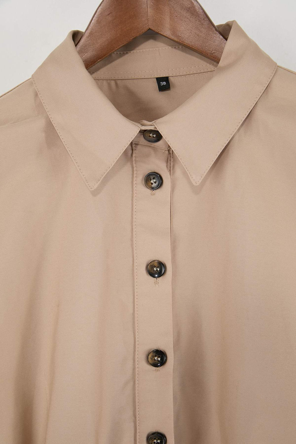 Bej Dugmeli Beli Lastikli Ince Mevsimlik Poplin Ceket TWOSS26CE00036 - Trendyolmilla фото 6
