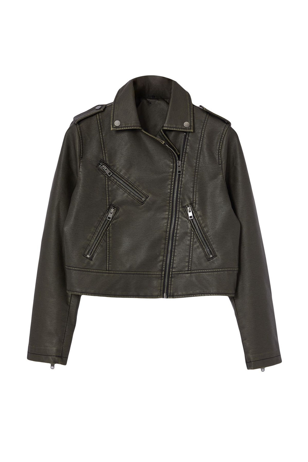 Trendyolmilla Antrasit Eskitme Detayl? Suni Deri Biker Ceket Mont TWOAW24MO00277  фото 15
