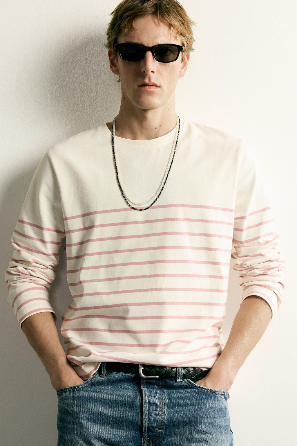 CAMISETA RELAXED FIT JACQUARD RAYAS / Rosa claro - Zara фото 6