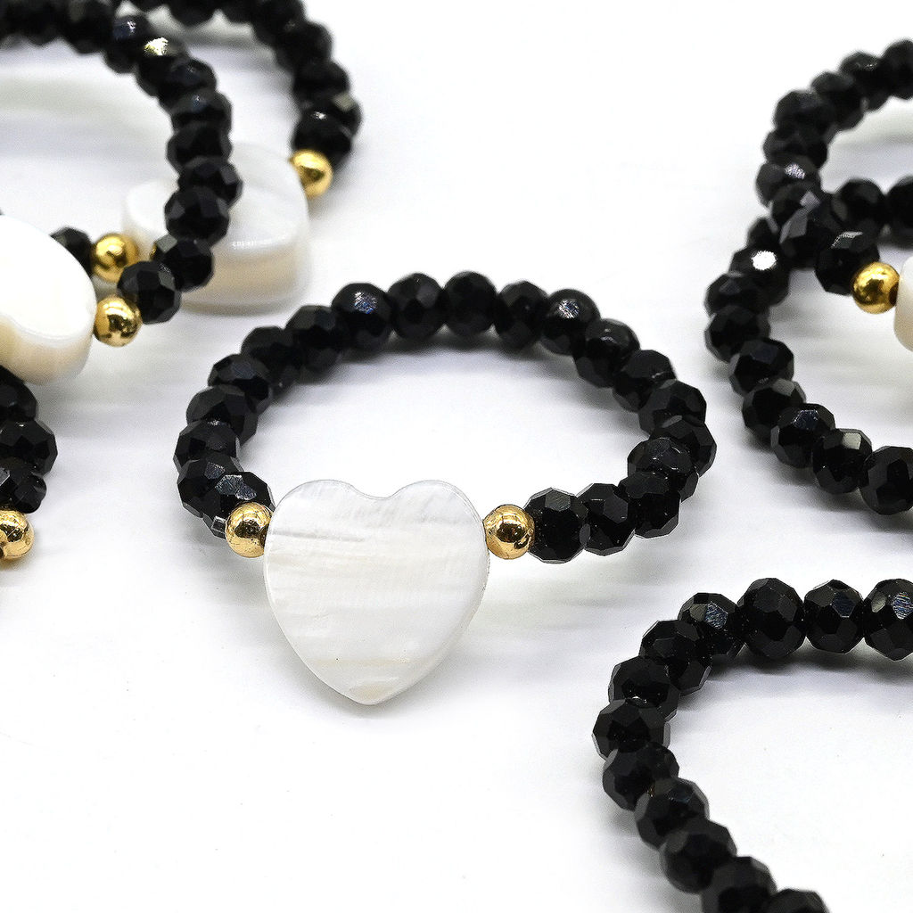 Колечко на резинке с перламутром Сердце и цирконом цвет небесно голубой - Радуга камня фото 21