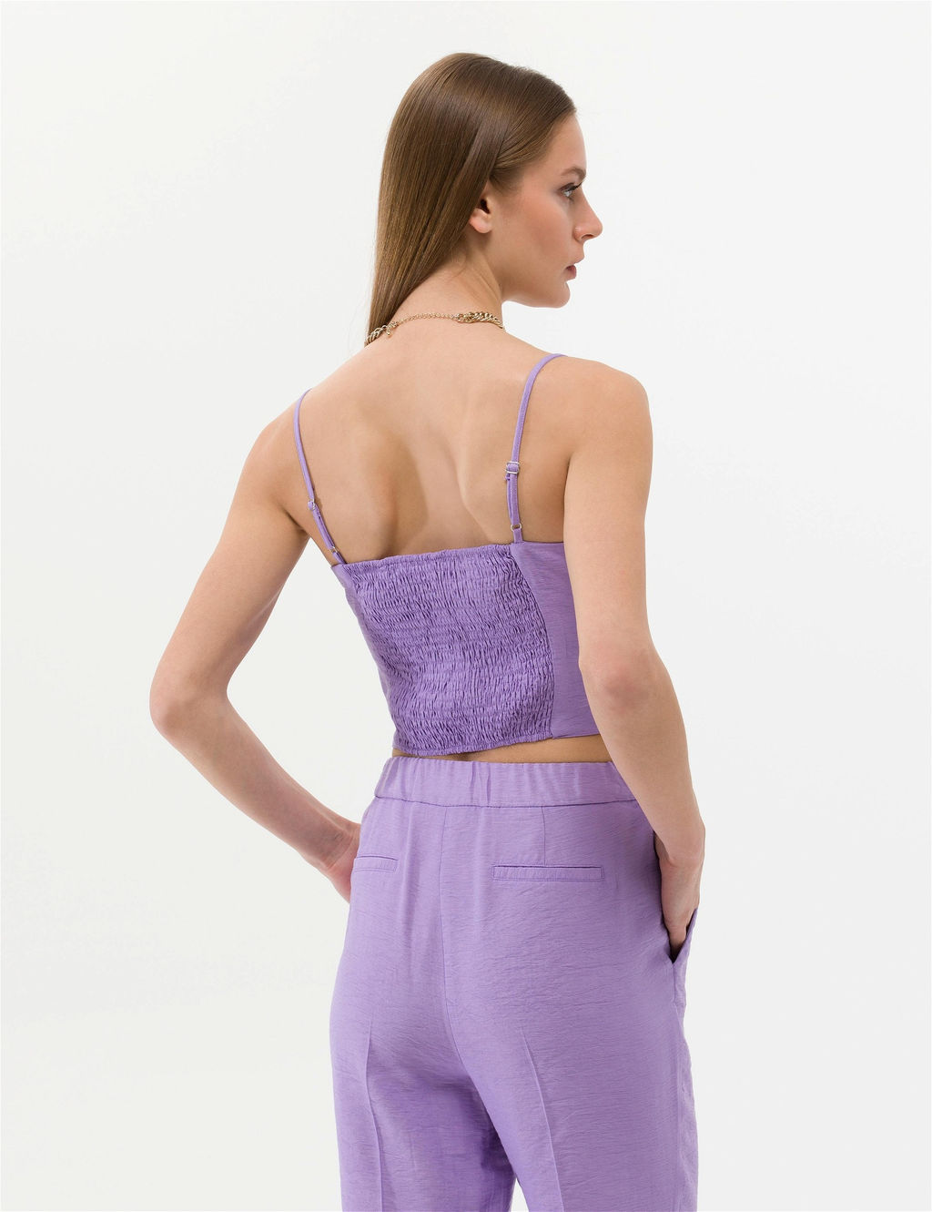 Mor Crop Top Kolsuz Bluz - Pierre cardin фото 5