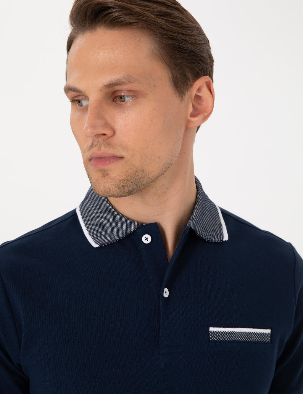 Lacivert Slim Fit %100 Pamuk D__meli Polo Yaka Ti__rt