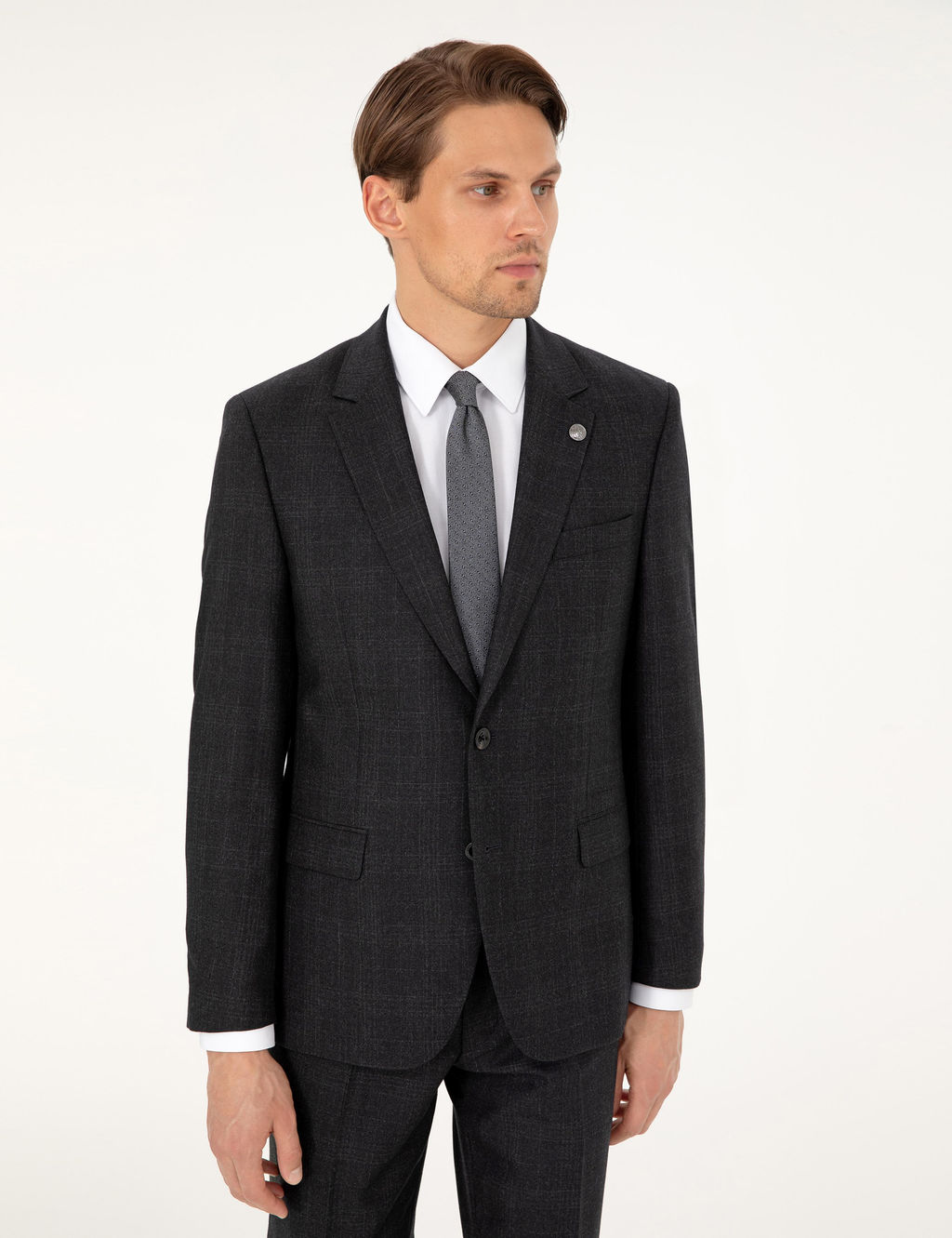 Antrasit Slim Fit Y_n Tak_m Elbise