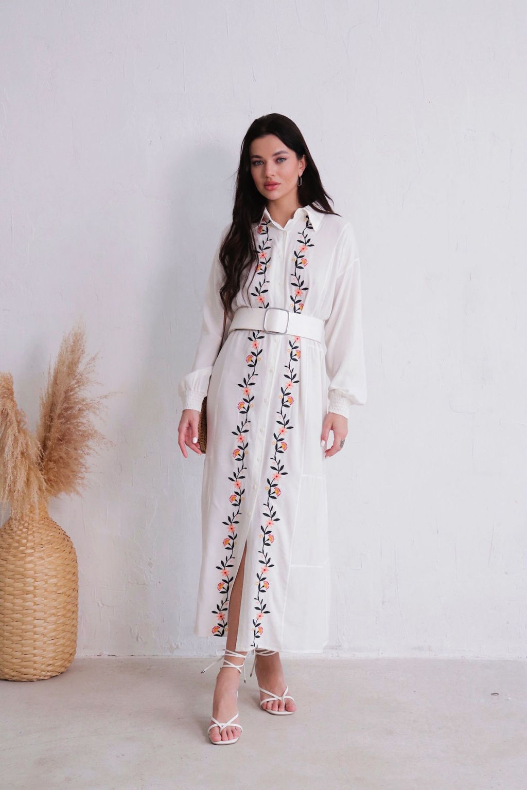 Платье-рубашка белое с вышивкой - Martichelli фото 12