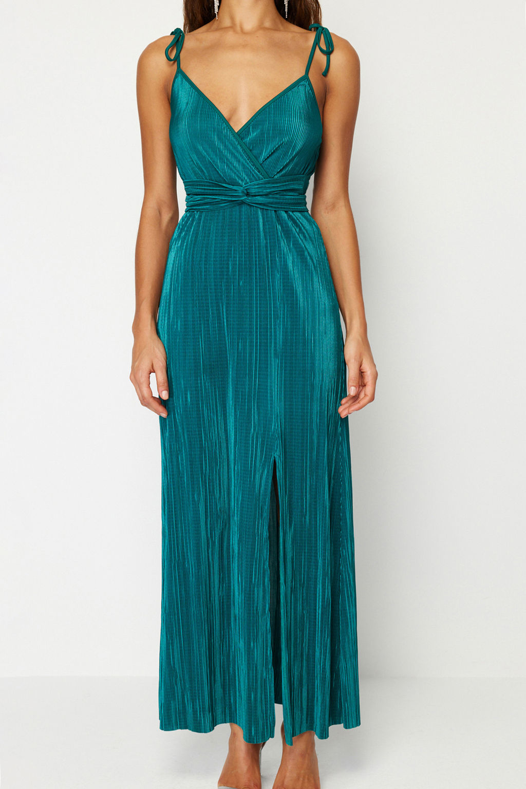 Zumrut Yesili Kusakl? A-Kesim Astarl? Piliseli Orme S?k Abiye Elbise TPRSS24EL00093 - Trendyolmilla фото 4