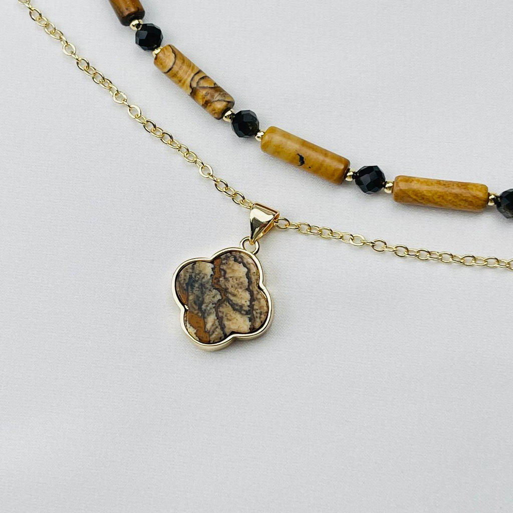 Колье из песочной Яшмы и Обсидиана с подвеской - Радуга самоцветов фото 2