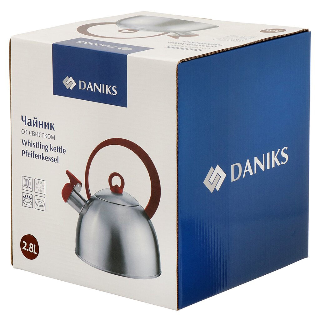 Чайник нерж. сталь, 2.8 л, со свистком, зеркальн., ручка с покр., нейлон, Daniks, индукция GS-04003  фото 7