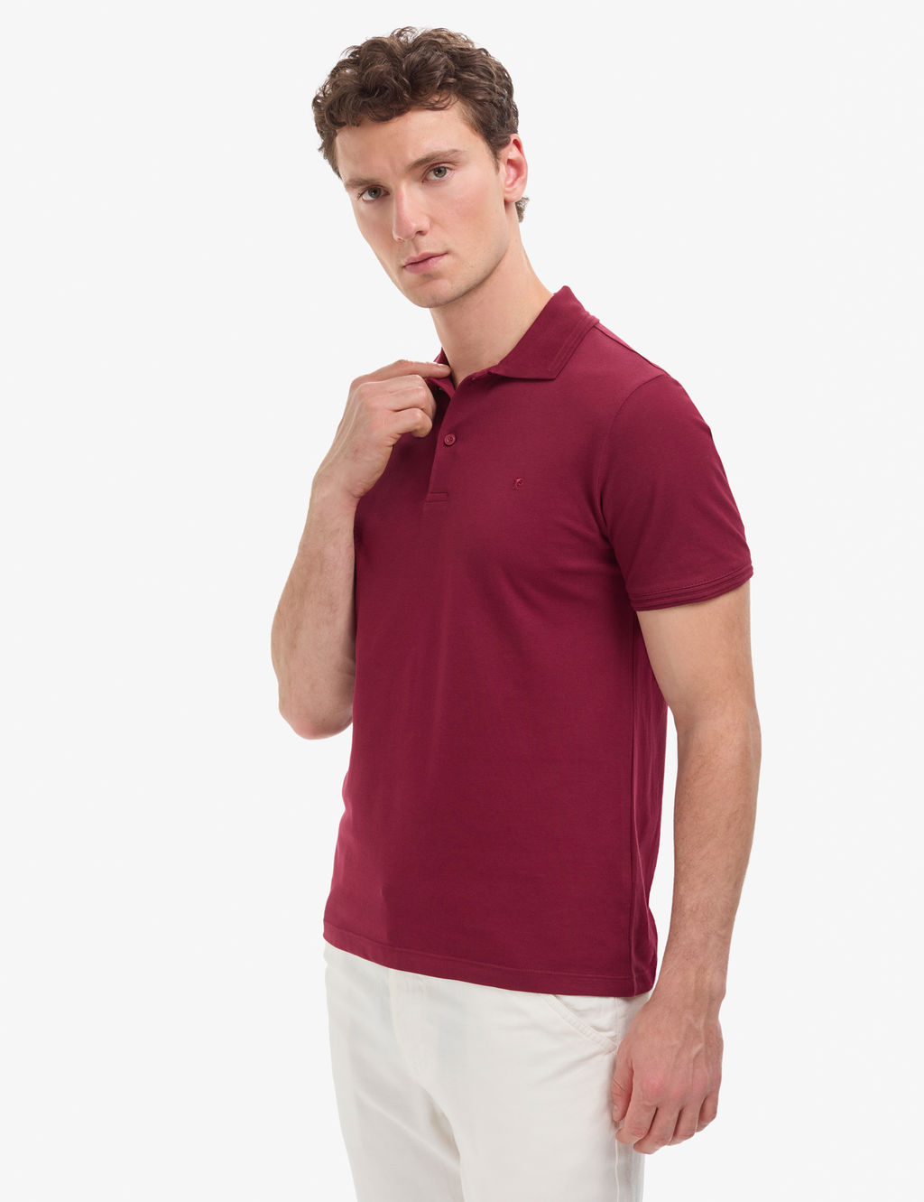 Bordo Slim Fit %100 Pamuk K_vr_lmaz D__meli Polo Yaka Basic Ti__rt