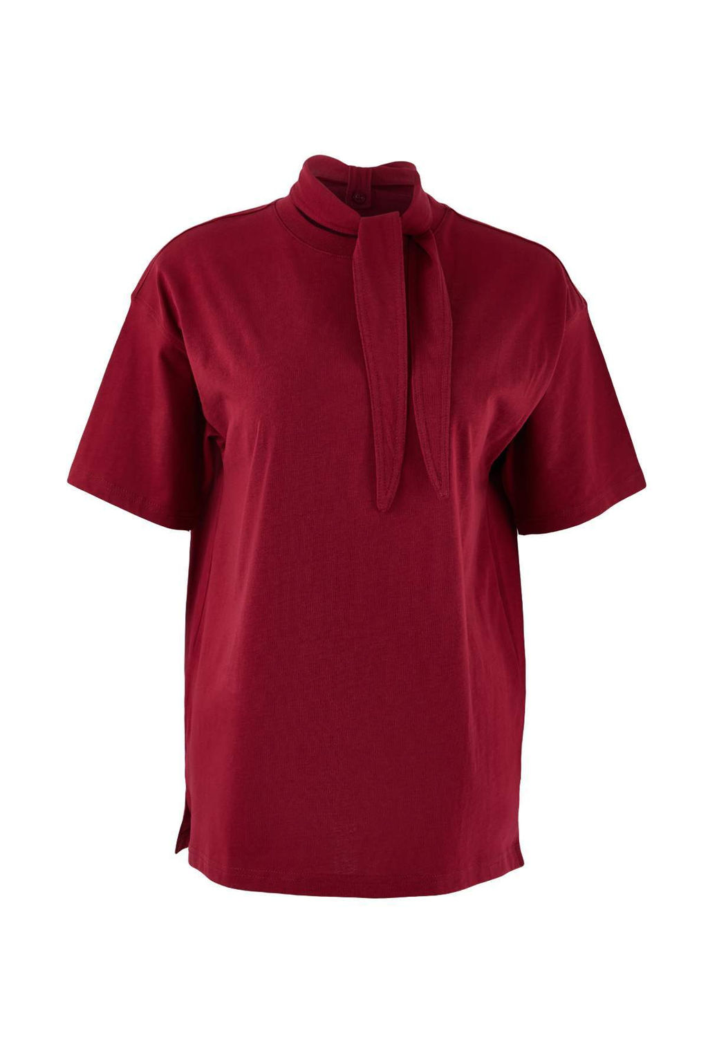 Limited Edition Bordo Oversize Dusuk Kol K?sa Kollu Uzun Tok %100 Pamuk Orme T-Shirt TWOSS26TS00029