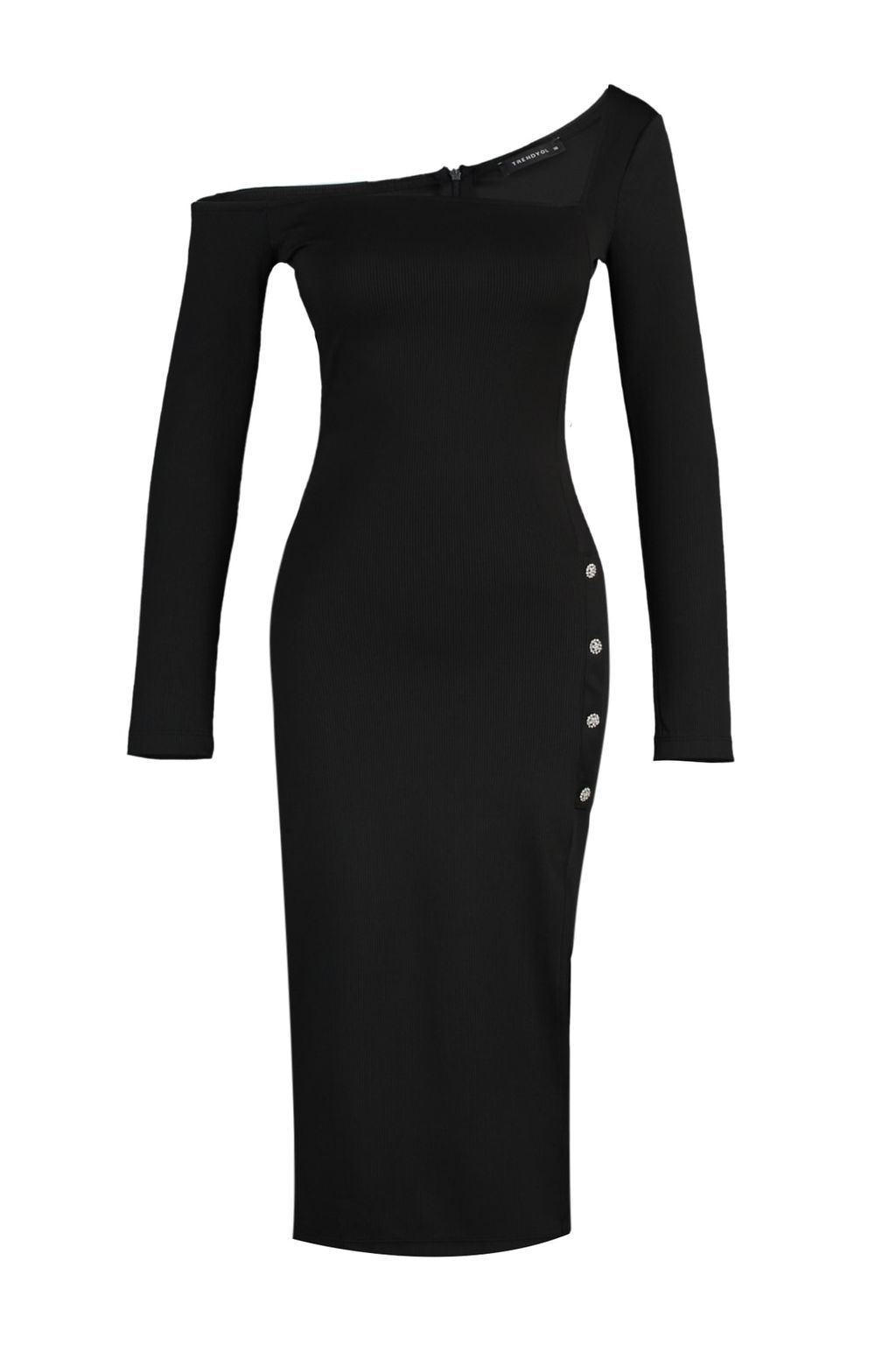 Siyah Tas Dugme Detayl? Orme S?k Abiye Elbise TPRAW23EL00268 - Trendyolmilla фото 6