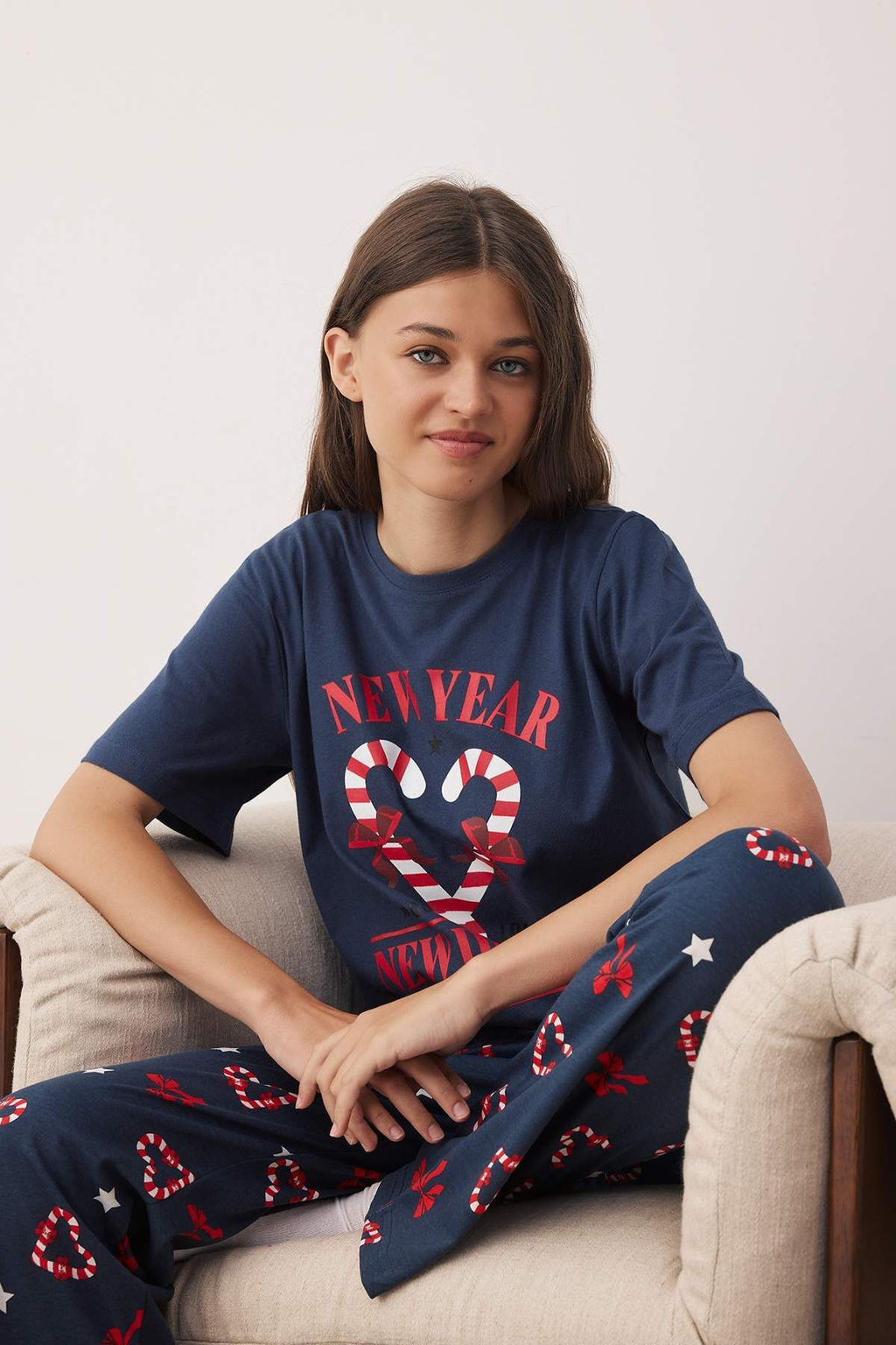 Lacivert Y?lbas? Temal? Kalpli Orme Pijama Tak?m? THMAW26PT00048
