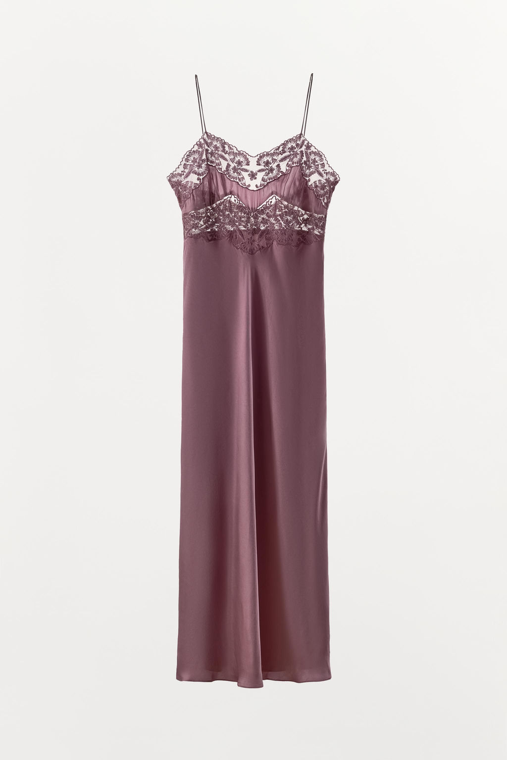 VESTIDO SATINADO BORDADOS ENCAJE / Berenjena - Zara фото 4