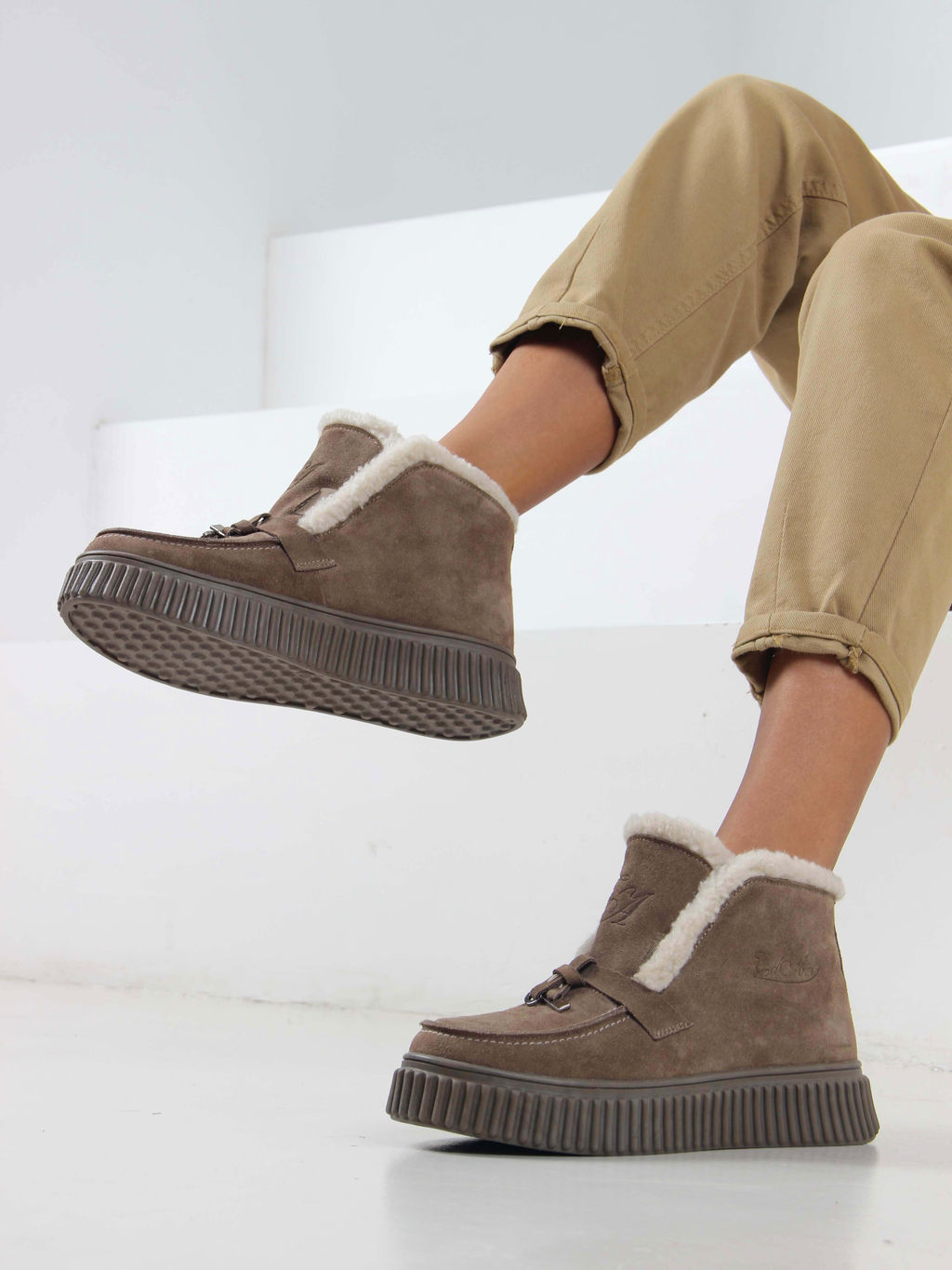 Ботинки EDART 307.от11 br. коричневый капучино замша/шерсть