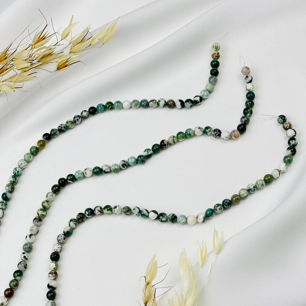 Бусины для украшений из Агата мохового (60 бусин) 37 см