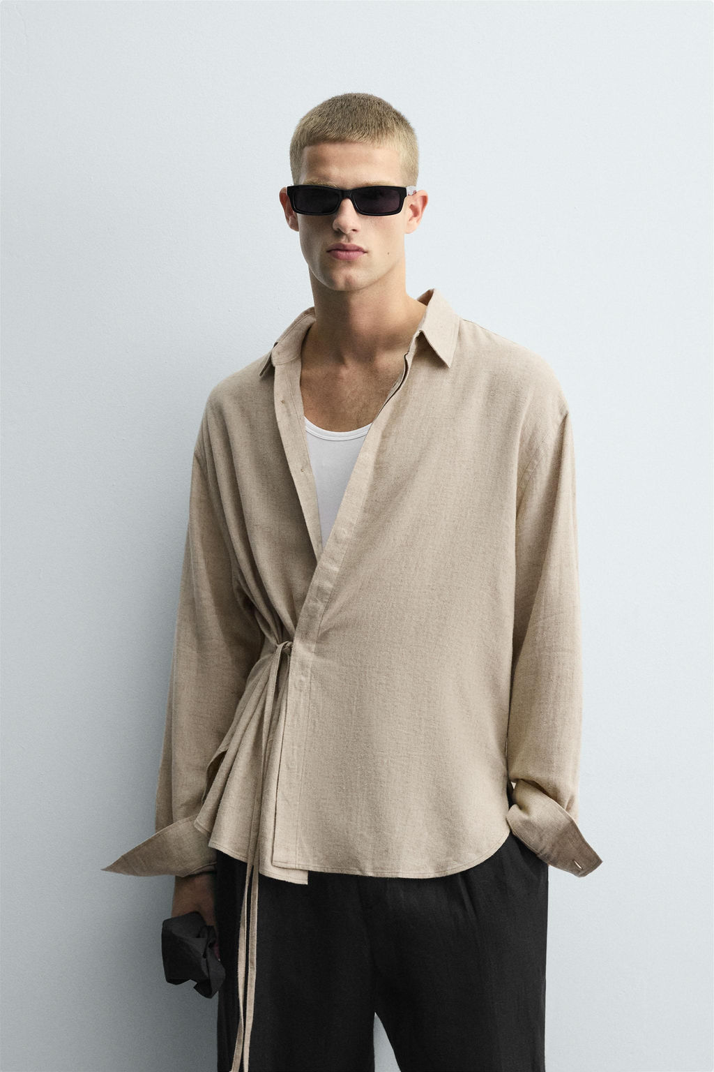 LINEN-VISCOSE TIE SHIRT - Zara фото 2