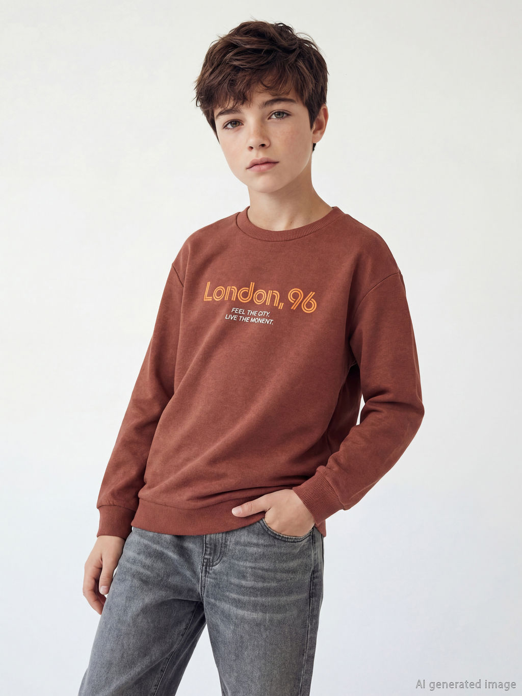 Bisiklet Yaka Bask?l? Erkek ?ocuk Sweatshirt