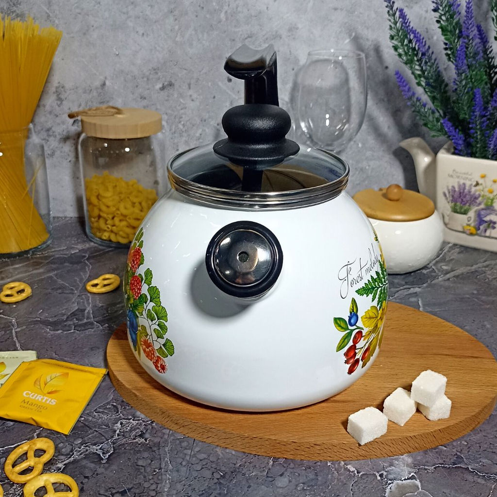 Чайник для плиты 3,0л сф. со свистком 4с209я Лесная мелодия белосн.