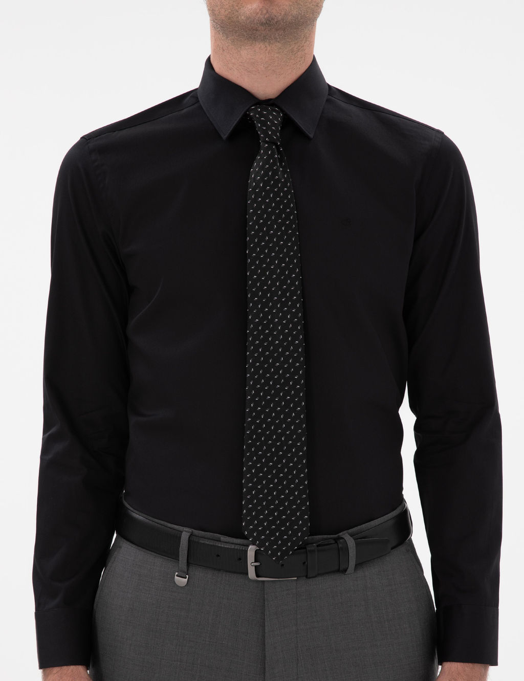 Black Slim Fit Basic рубашка с длинным рукавом - Cacharel фото 6