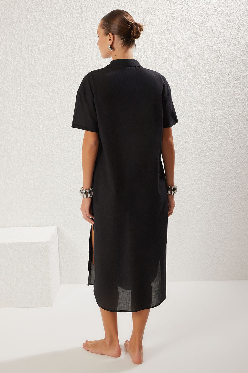 TRENDYOLMILLA Cicek Desenli Midi Dokuma %100 Pamuk Y?rtmacl? Plaj Elbisesi TBESS25EL00050  фото 16