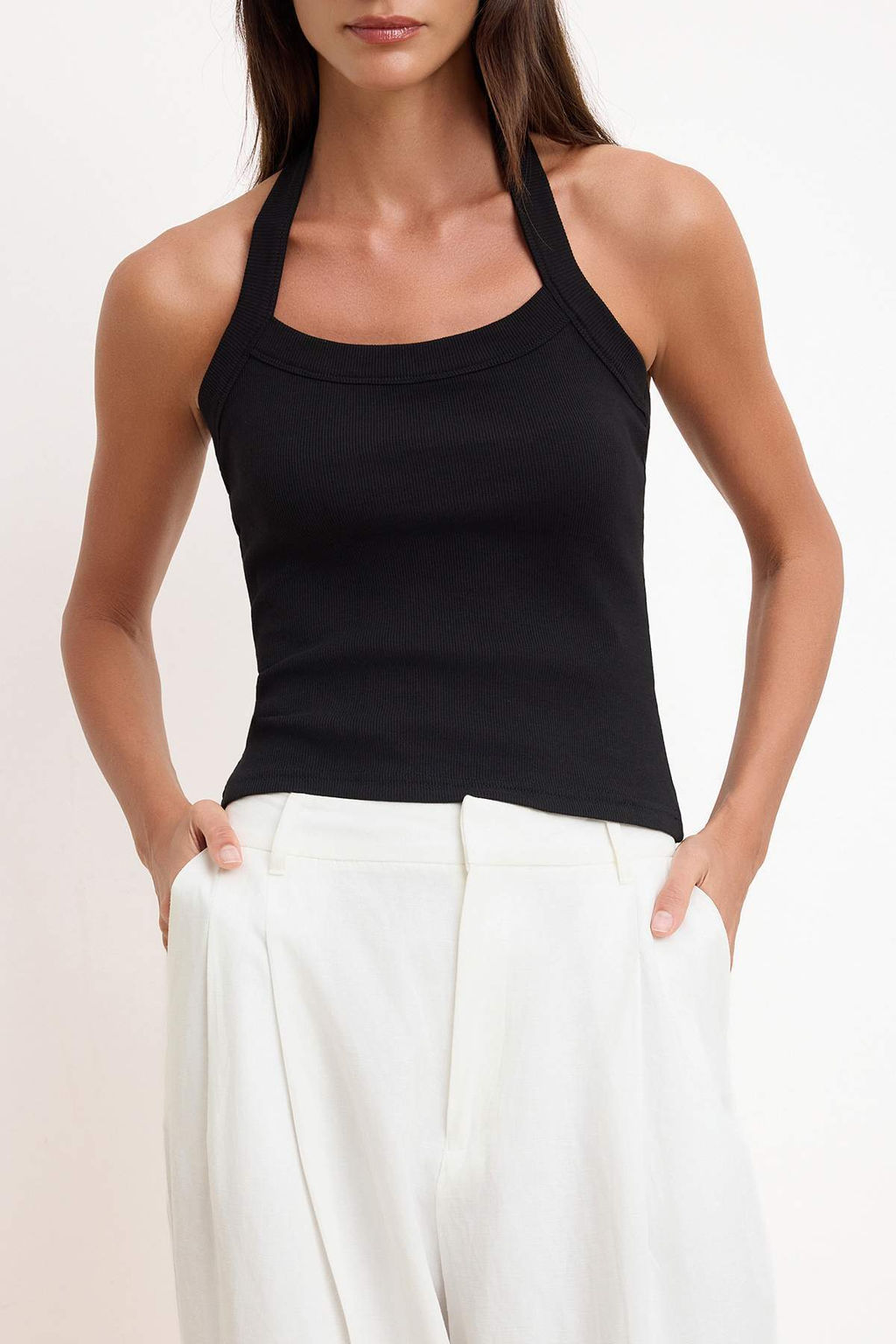 Siyah Fitted/Vucuda Oturan Boyundan Baglamal? Kolsuz Fitilli Esnek Orme Atlet TWOSS26AL00046 - Trendyolmilla фото 3