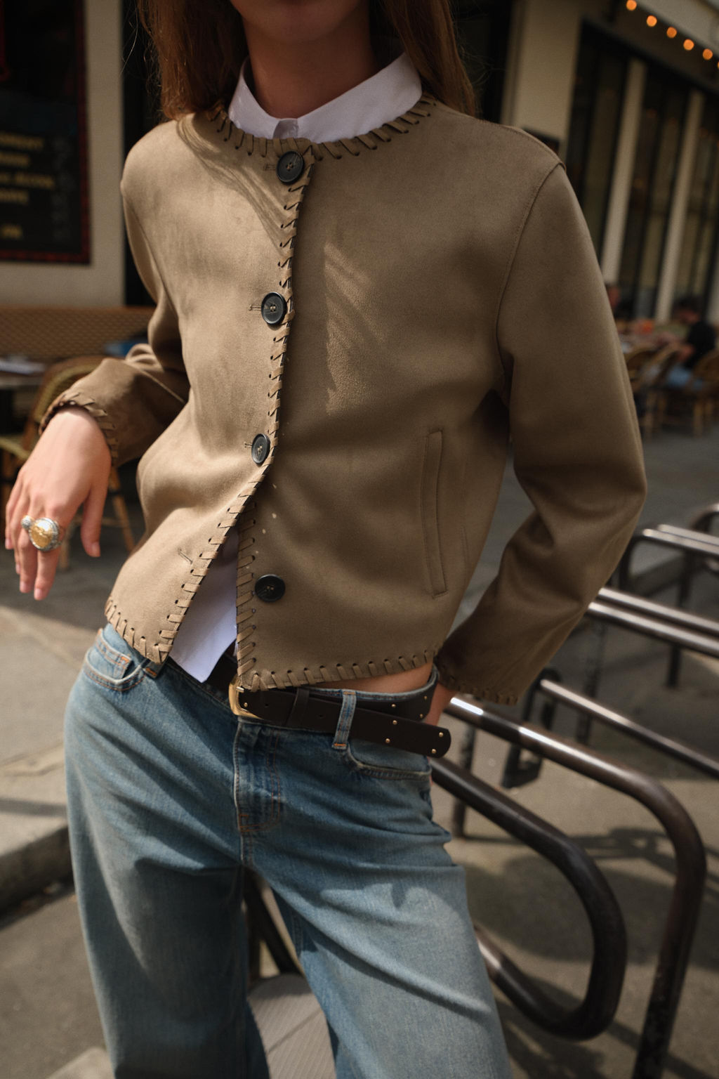 FAUX SUEDE JACKET WITH BRAIDED TRIM - Zara фото 2