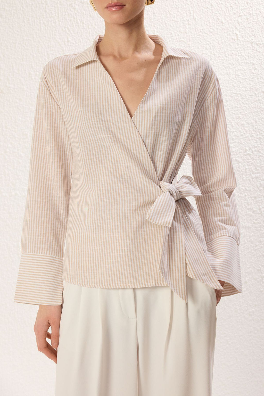 TRENDYOLMILLA Bej Yandan Baglama Detayl? Flaml? Pamuklu Regular Normal Kal?p Dokuma Gomlek TWOSS25GO00108  фото 3